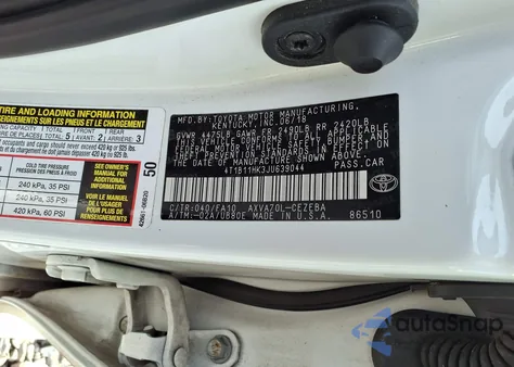 2018 Toyota Camry L z USA, uszkodzony, nr VIN 4T1B11HK3JU639044